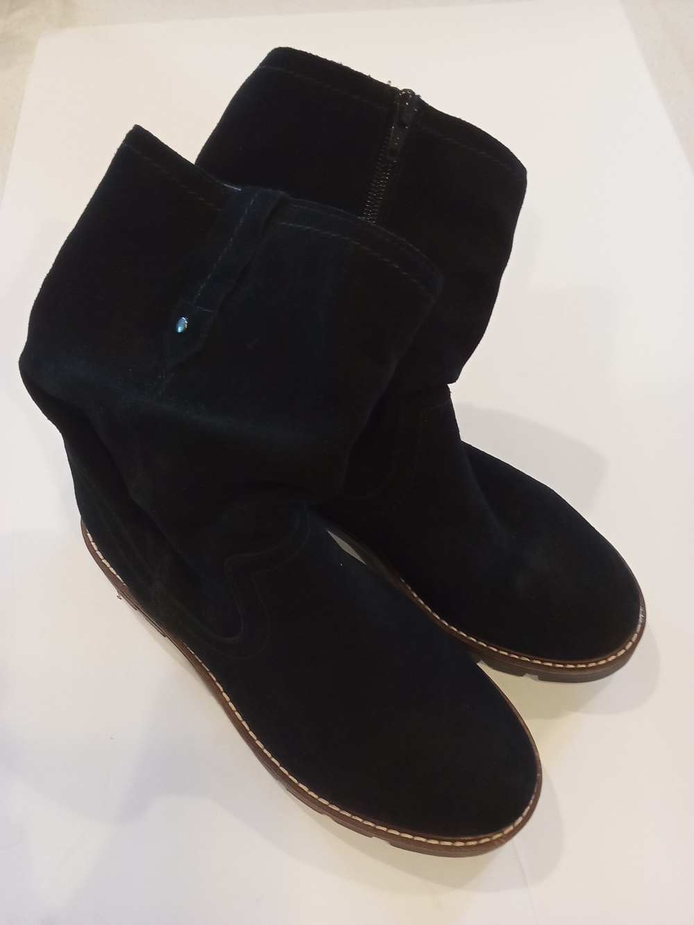 Women’s Black Suede Chunky Sole Slouch Ankle Boots Sz 6.5W New